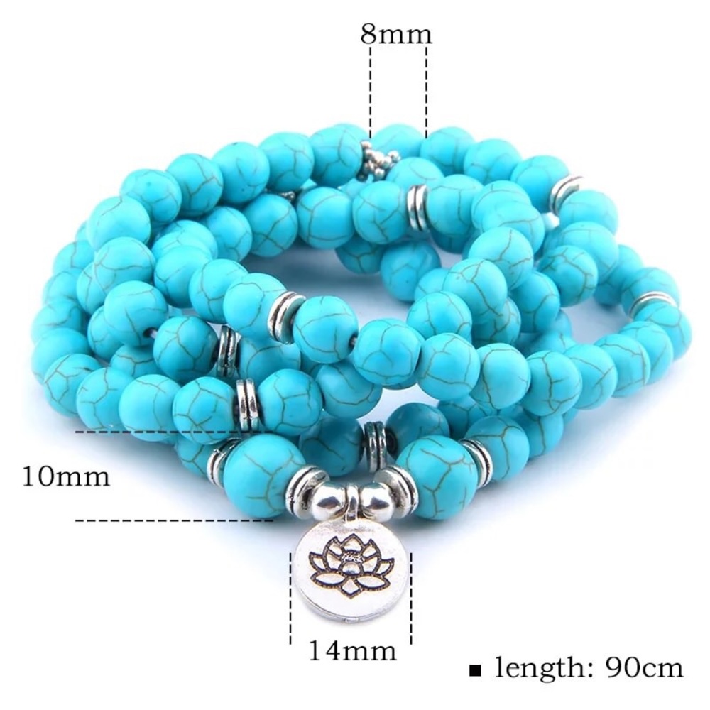 Mala Turquoise Howlite lotus bracelet necklace - Picture 5 of 5